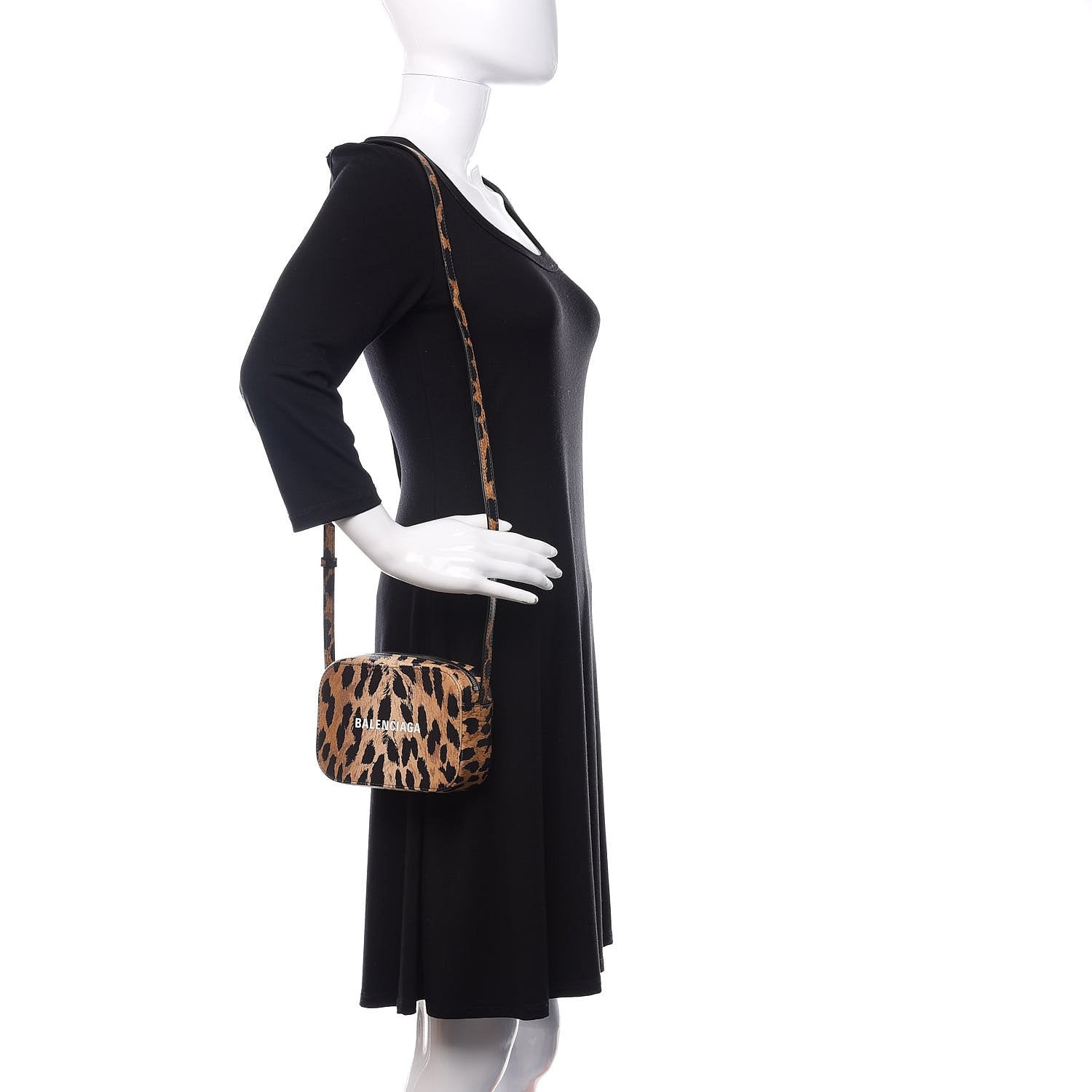 Balenciaga Calfskin Logo Printed Leopard XS Everyday Camera Bag 552372