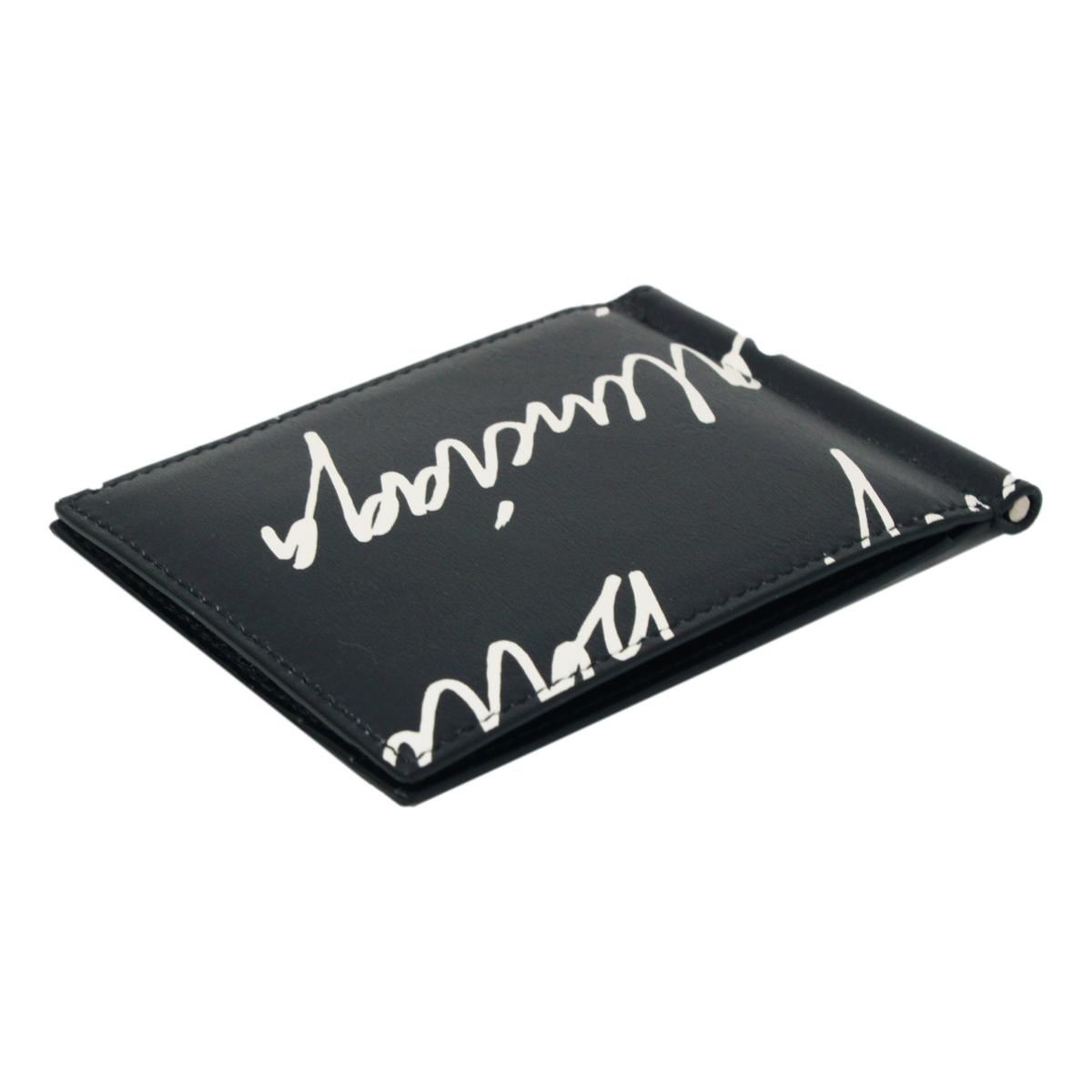 Balenciaga Cash Black Leather Scribble Logo Money Clip Wallet 625819