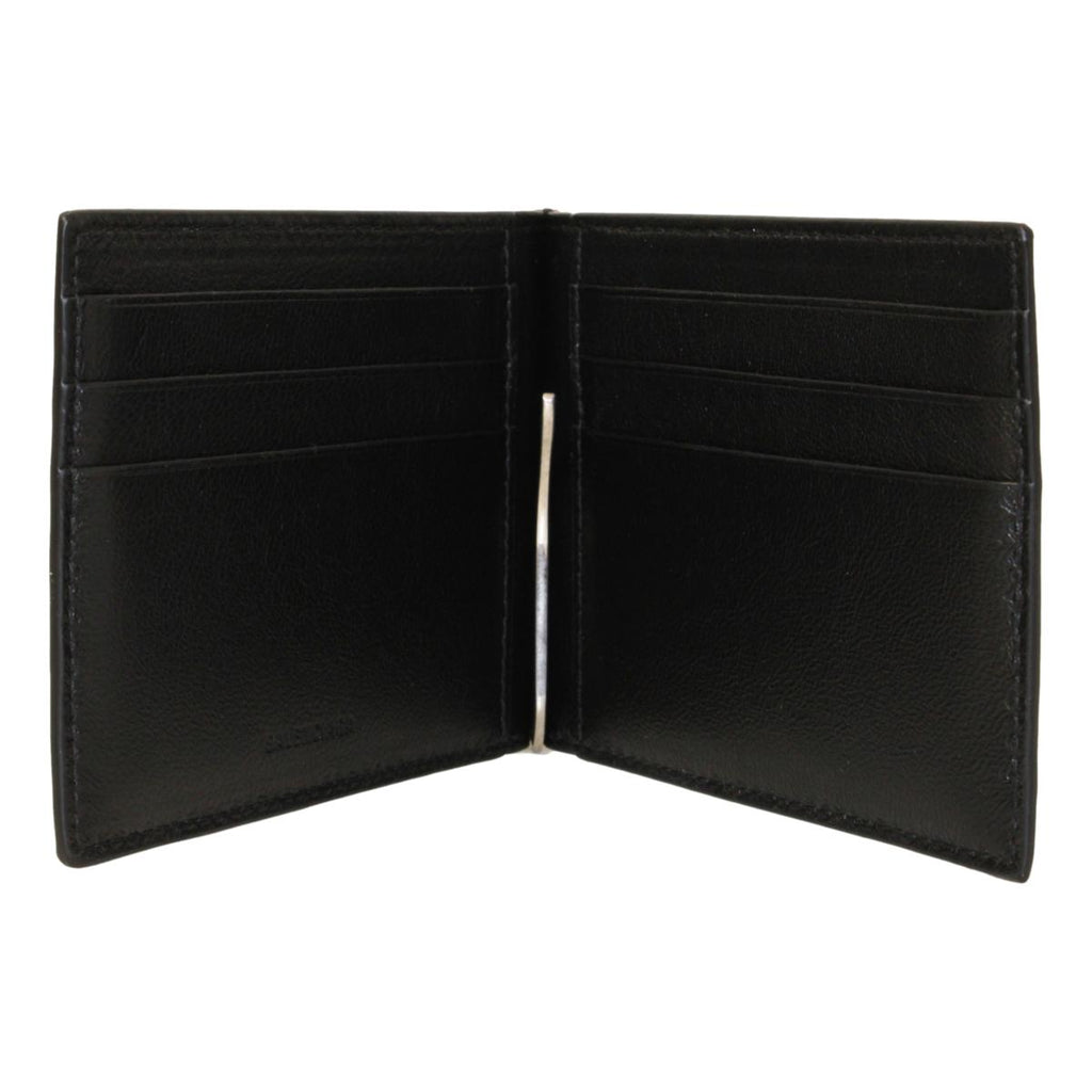Balenciaga Cash Black Leather Scribble Logo Money Clip Wallet 625819