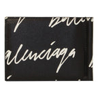 Balenciaga Cash Black Leather Scribble Logo Money Clip Wallet 625819
