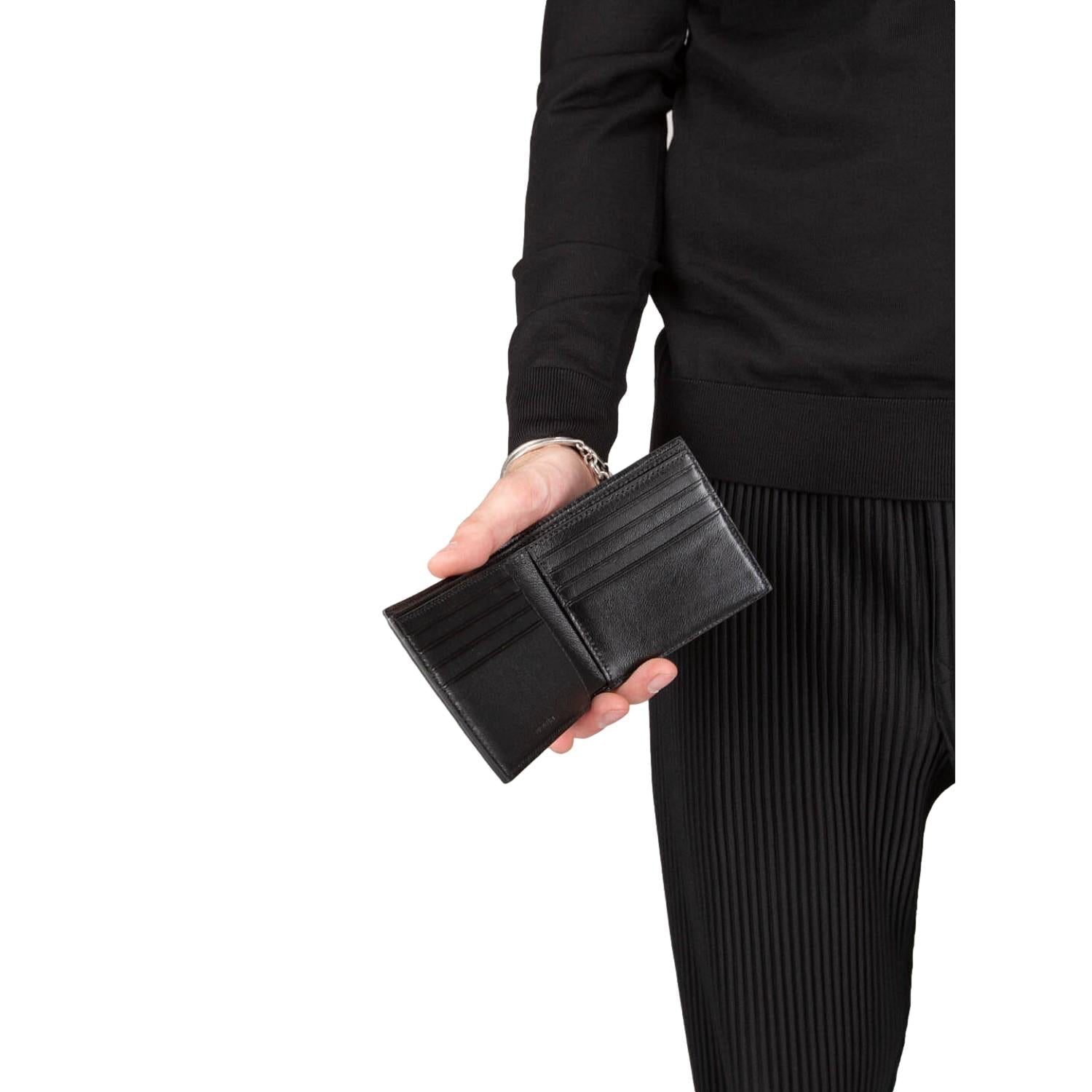 Balenciaga Cash Square Black Calfskin Leather Logo Bifold Wallet 594549