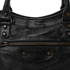 Balenciaga Classic City Black Arena Leather Logo Strap Satchel 505550