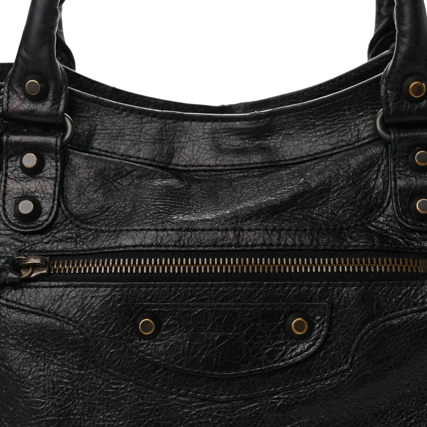 Balenciaga Classic City Black Arena Leather Logo Strap Satchel 505550