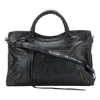 Balenciaga Classic City Black Arena Leather Logo Strap Satchel 505550