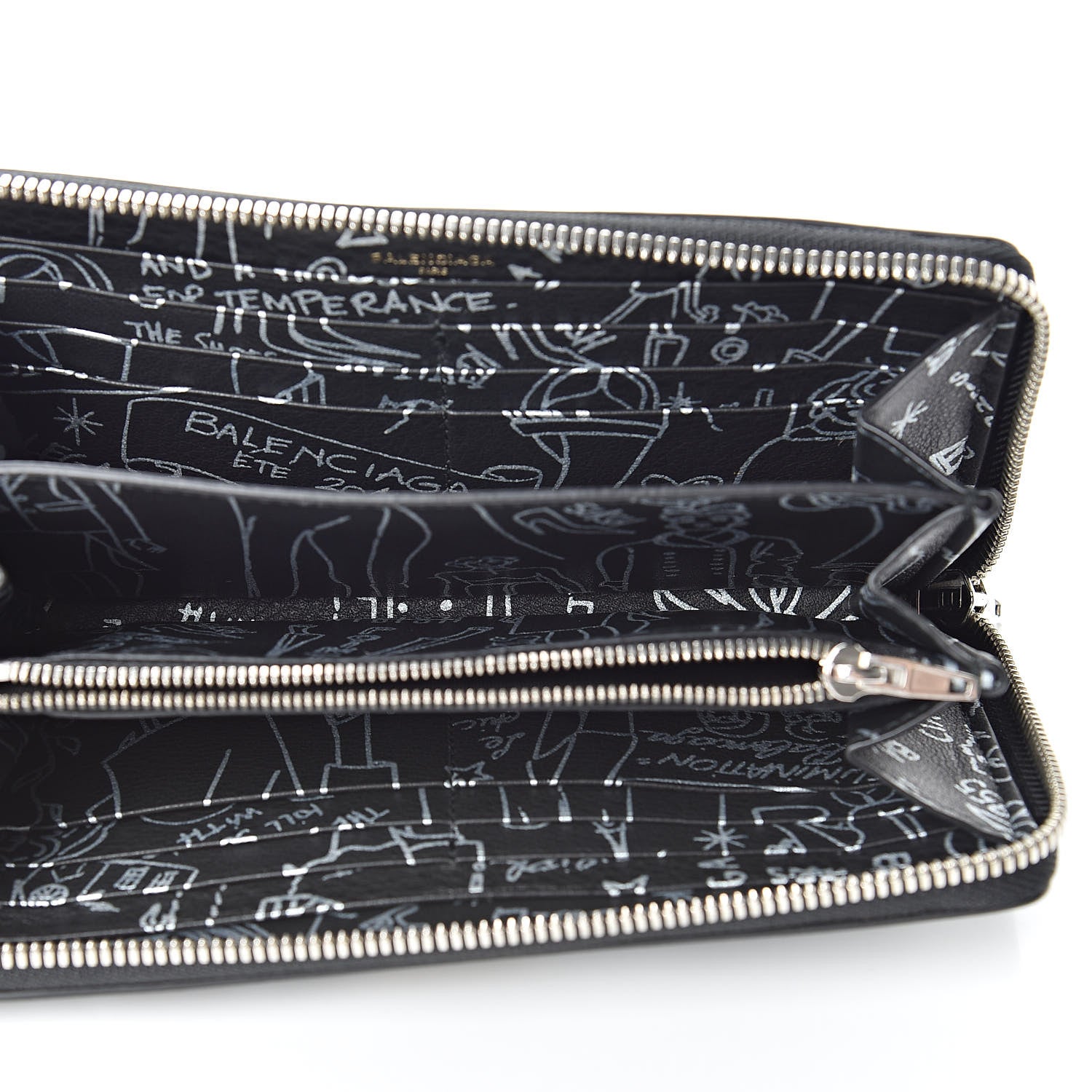 Balenciaga Everyday Black Calfskin Tattoo Print Zip Around Wallet 490625