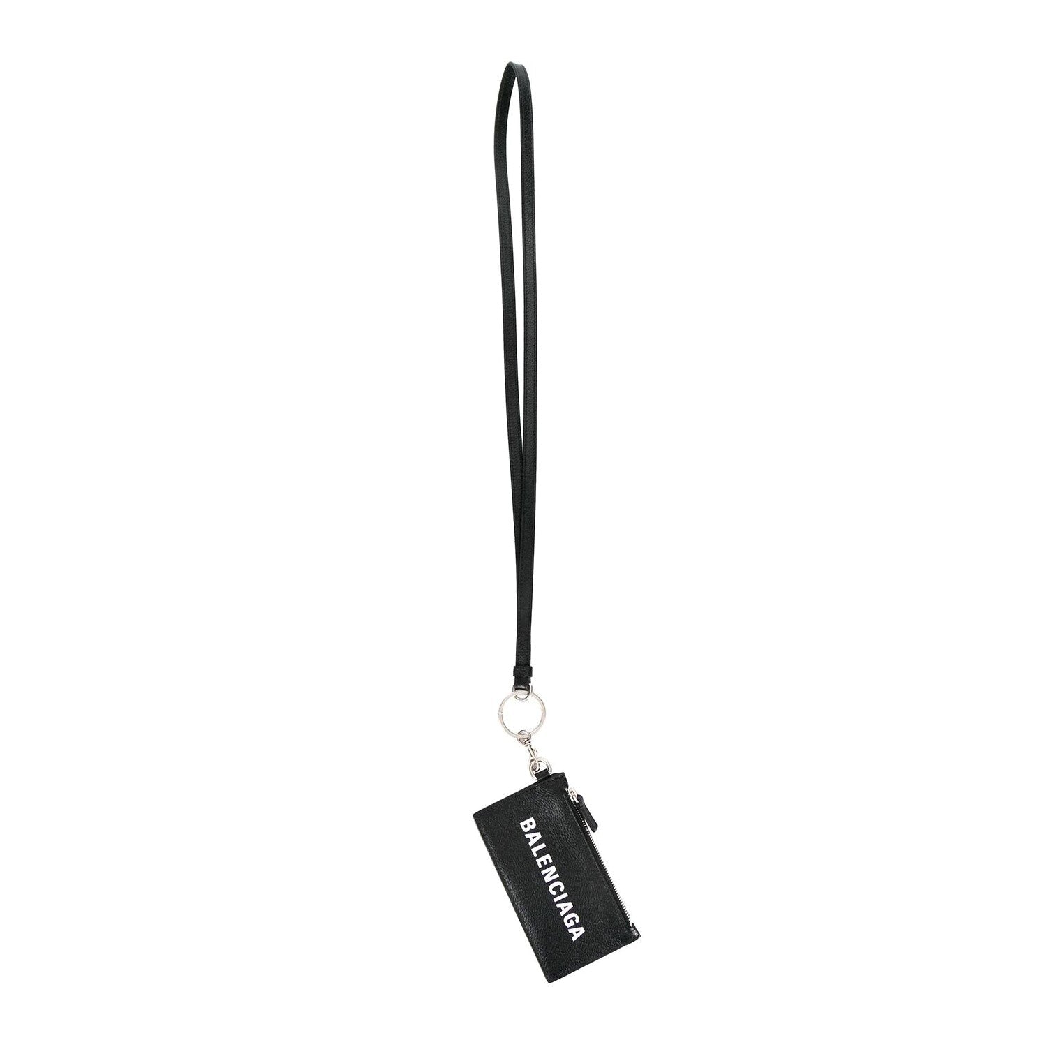 Balenciaga Cash Black Leather Lanyard Card Holder Wallet 594548