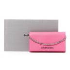 Balenciaga Ville Pink Leather Logo Chain Wallet Bag 579309