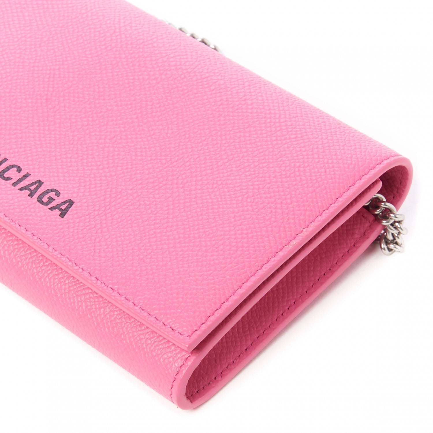 Balenciaga Ville Pink Leather Logo Chain Wallet Bag 579309