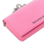 Balenciaga Ville Pink Leather Logo Chain Wallet Bag 579309