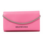 Balenciaga Ville Pink Leather Logo Chain Wallet Bag 579309