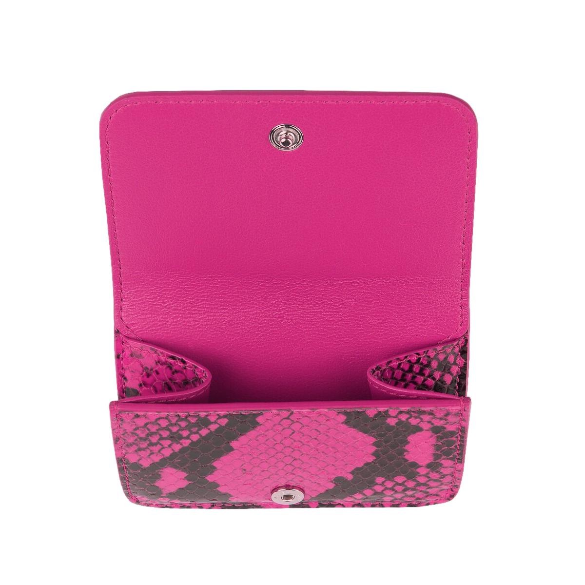 Balenciaga Fuschia Pink Python Printed Calf Leather Mini Wallet 594216