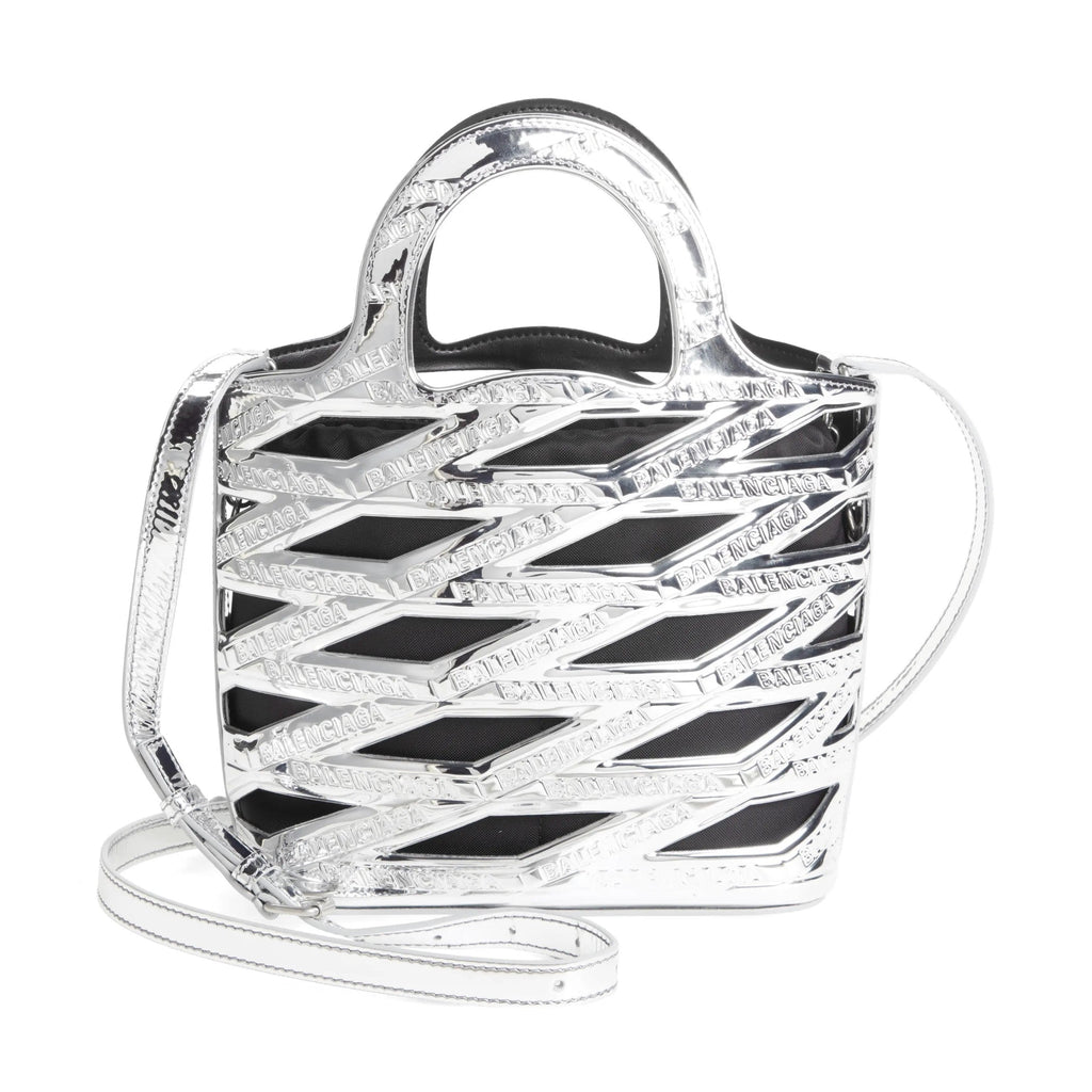 Balenciaga Neo Basket Metallic Silver Leather Small Satchel Bag 630708