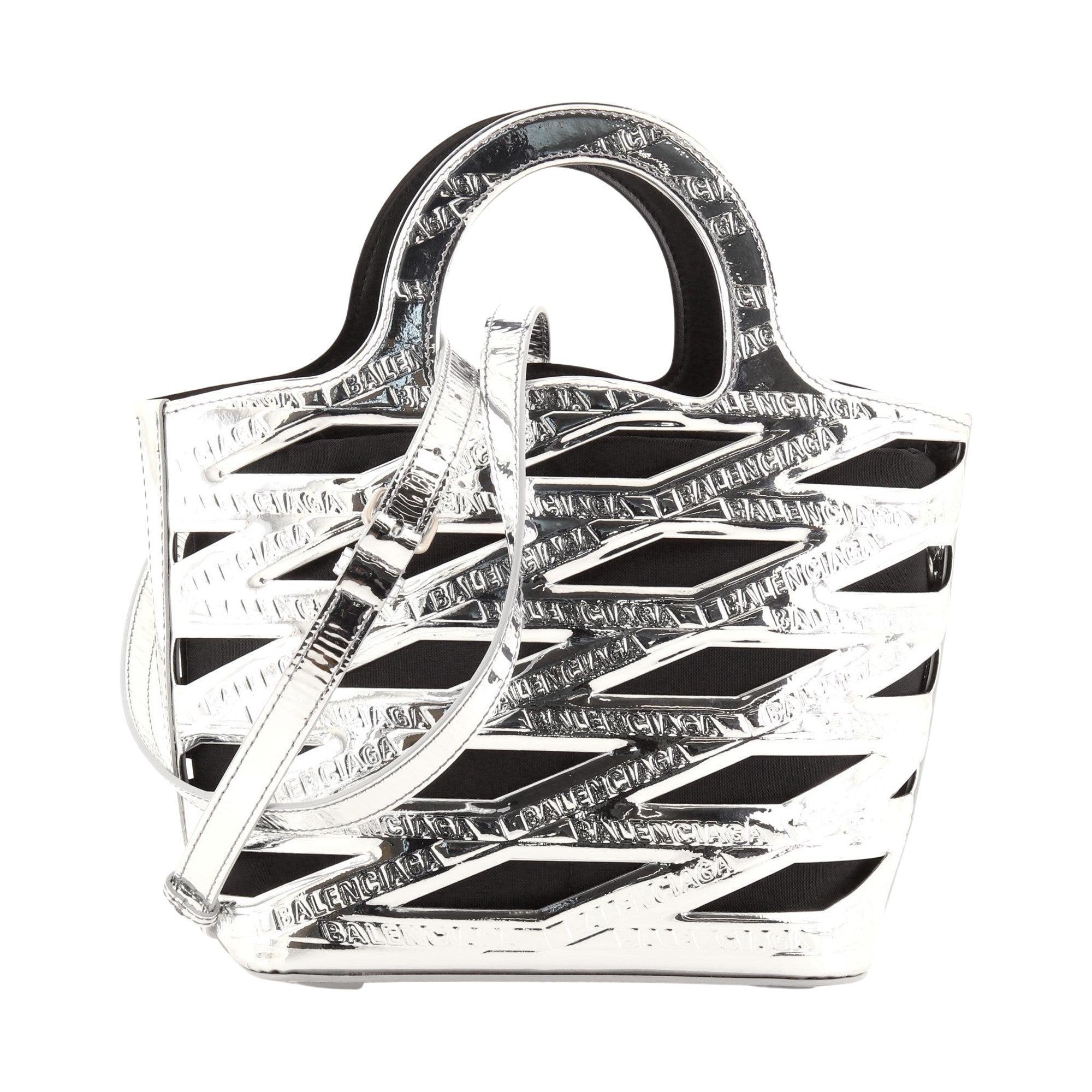 Balenciaga Neo Basket Metallic Silver Leather Small Satchel Bag 630708