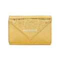 Balenciaga Papier Metallic Gold Arena Lambskin Leather Mini Trifold Wallet 391446