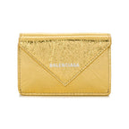 Balenciaga Papier Metallic Gold Arena Lambskin Leather Mini Trifold Wallet 391446
