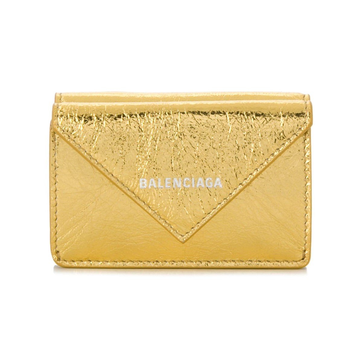 Balenciaga Papier Metallic Gold Arena Lambskin Leather Mini Trifold Wallet 391446