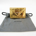 Balenciaga Papier Metallic Gold Arena Lambskin Leather Mini Trifold Wallet 391446