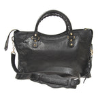 Balenciaga Classic City Grey Shiny Arena Leather Shoulder Bag 505550