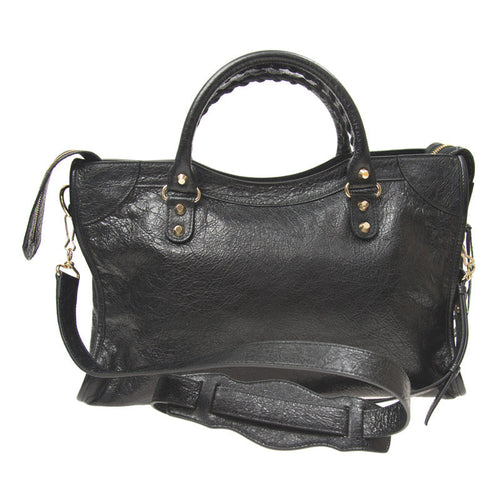 Balenciaga Classic City Grey Shiny Arena Leather Shoulder Bag 505550