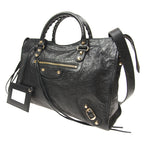 Balenciaga Classic City Grey Shiny Arena Leather Shoulder Bag 505550