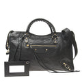 Balenciaga Classic City Grey Shiny Arena Leather Shoulder Bag 505550