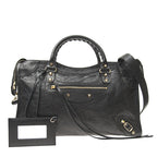 Balenciaga Classic City Grey Shiny Arena Leather Shoulder Bag 505550