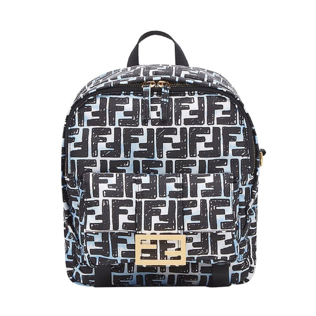 Fendi FF 1974 Print Baguette Blue Nylon Backpack Bag 8BZ048