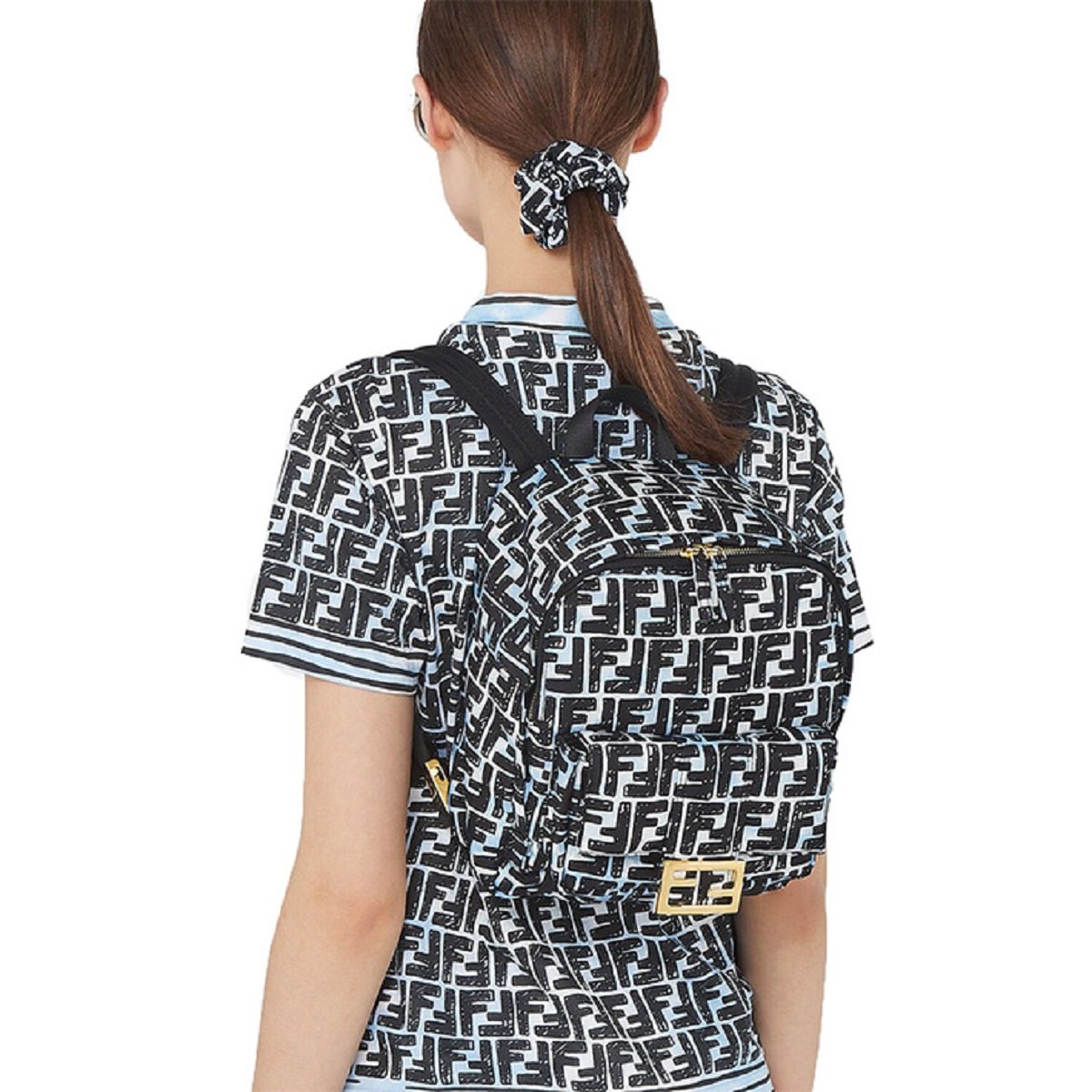 Fendi FF 1974 Print Baguette Blue Nylon Backpack Bag 8BZ048