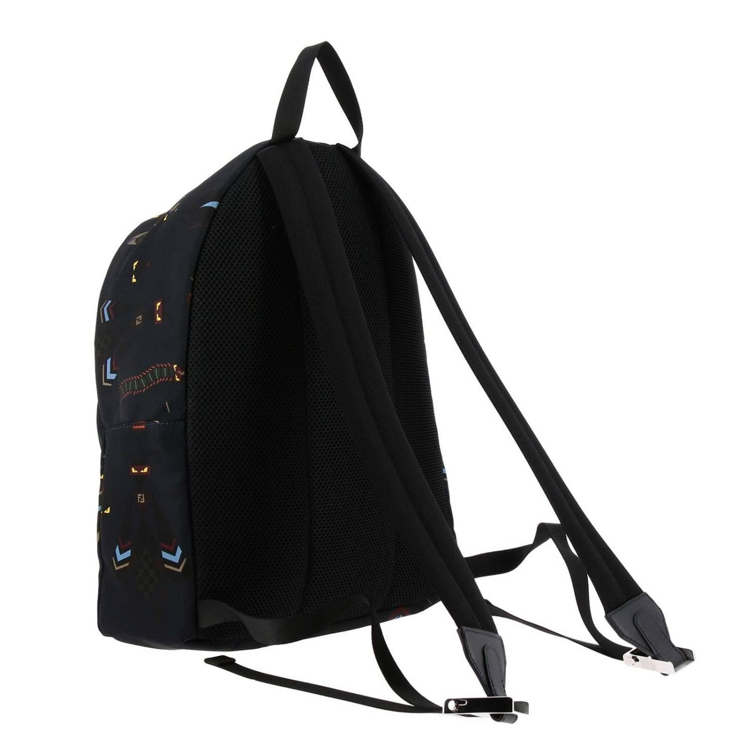 Fendi Super Bugs Navy Blue Nylon Backpack Bag 7VZ043