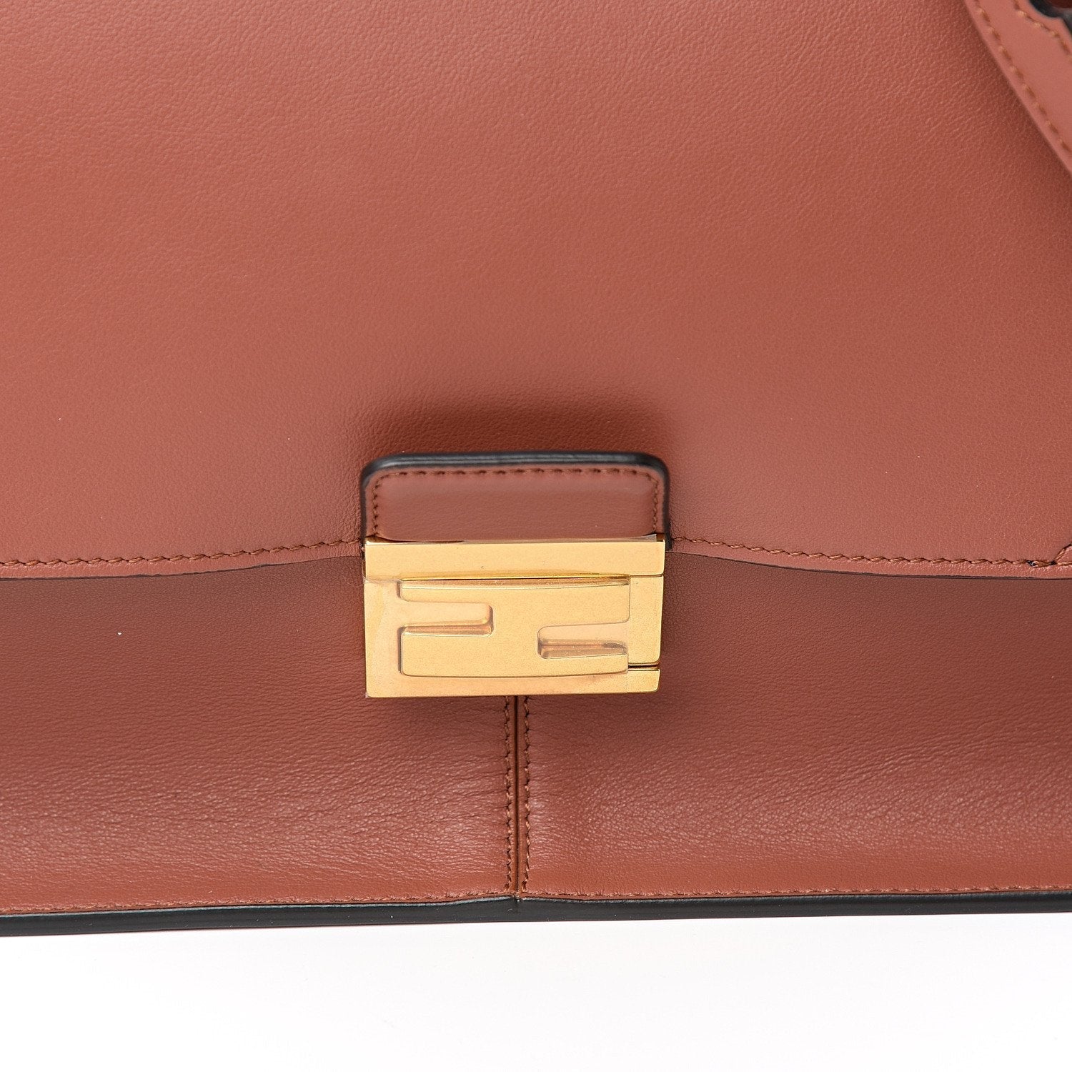 Fendi Kan U Rust Brown Calfskin Leather Large Shoulder Bag 8BT314
