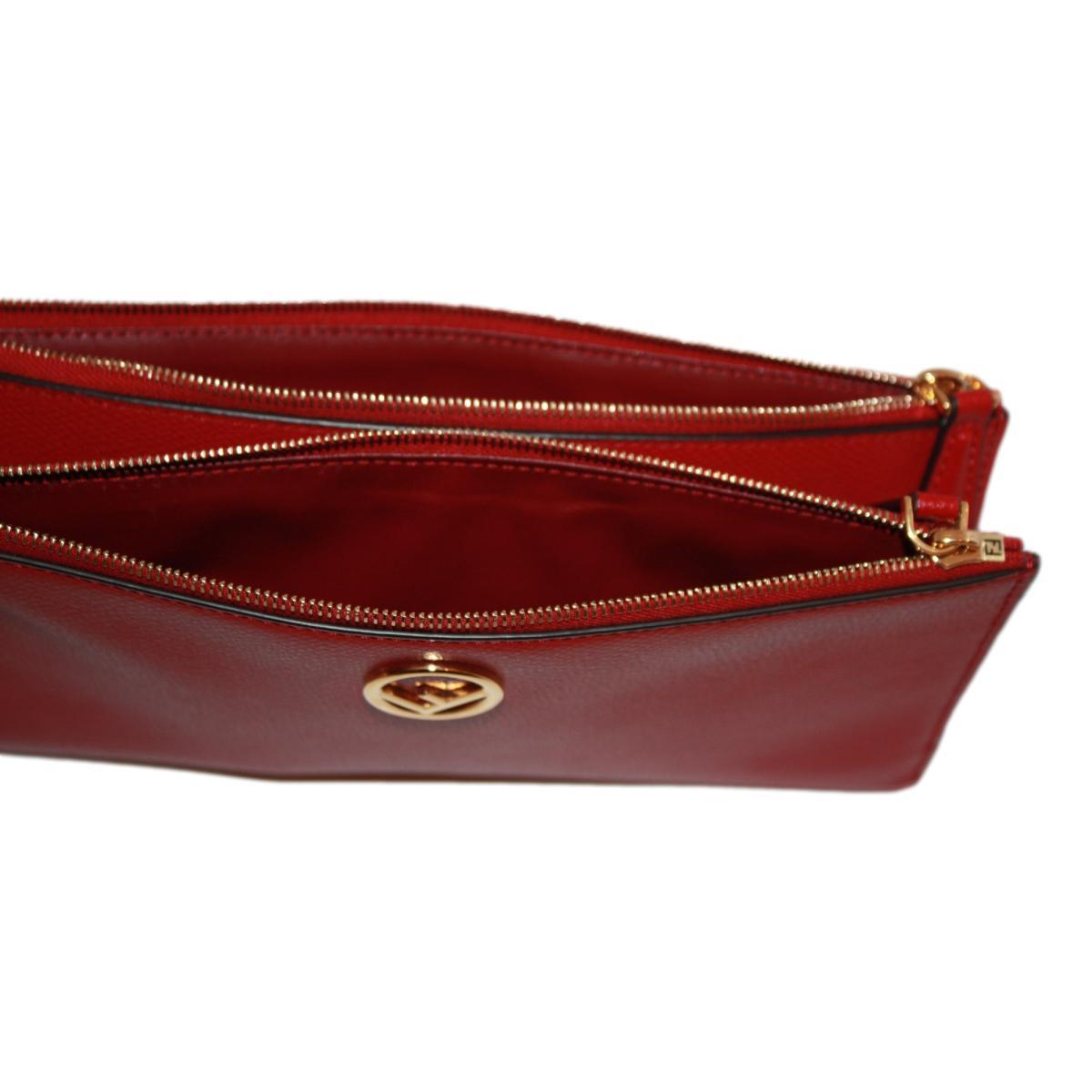 Fendi F is Fendi Red Calf Leather Double Zip Long Wallet 8M0405