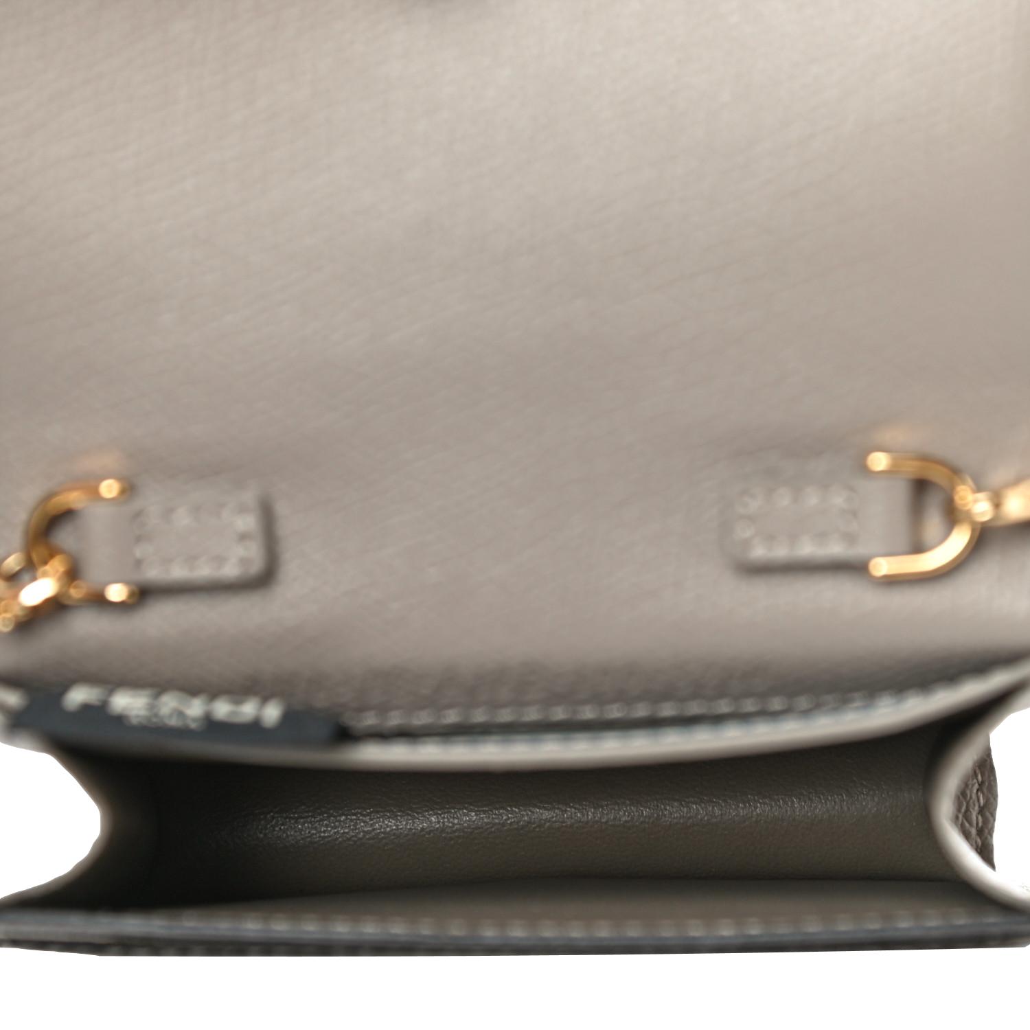Fendi F is Fendi Tortora Grey Leather Mini Chain Wallet Bag 8M0408