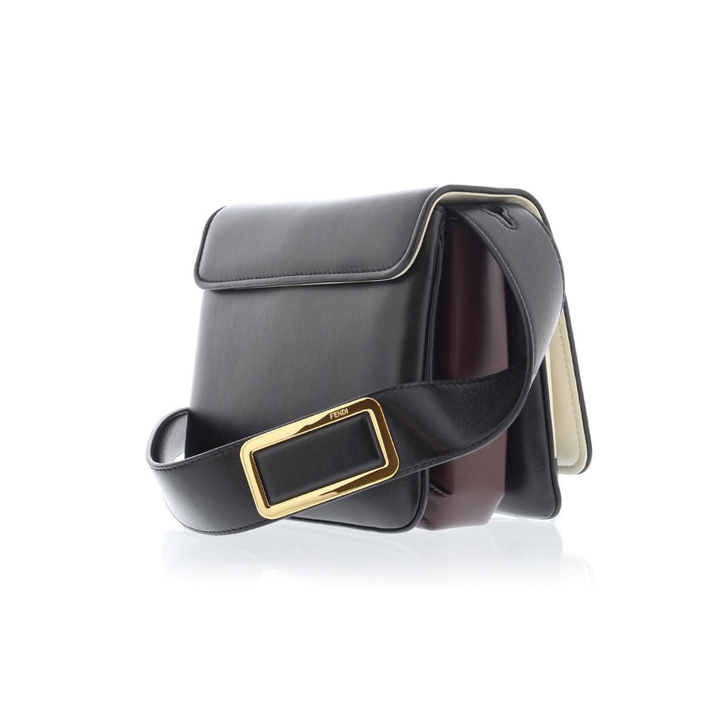 Fendi Id Flap Tricolor Black Leather Small Shoulder Bag 8BT328