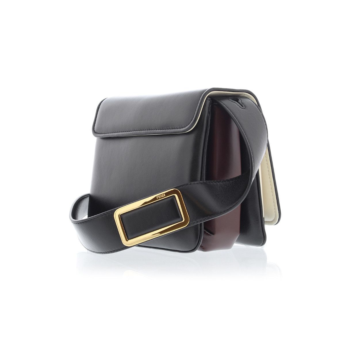 Fendi Id Flap Tricolor Black Leather Small Shoulder Bag 8BT328