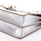 Fendi Kan I Metallic Silver Calfskin Scalloped Studded Small Shoulder Bag 8M0381