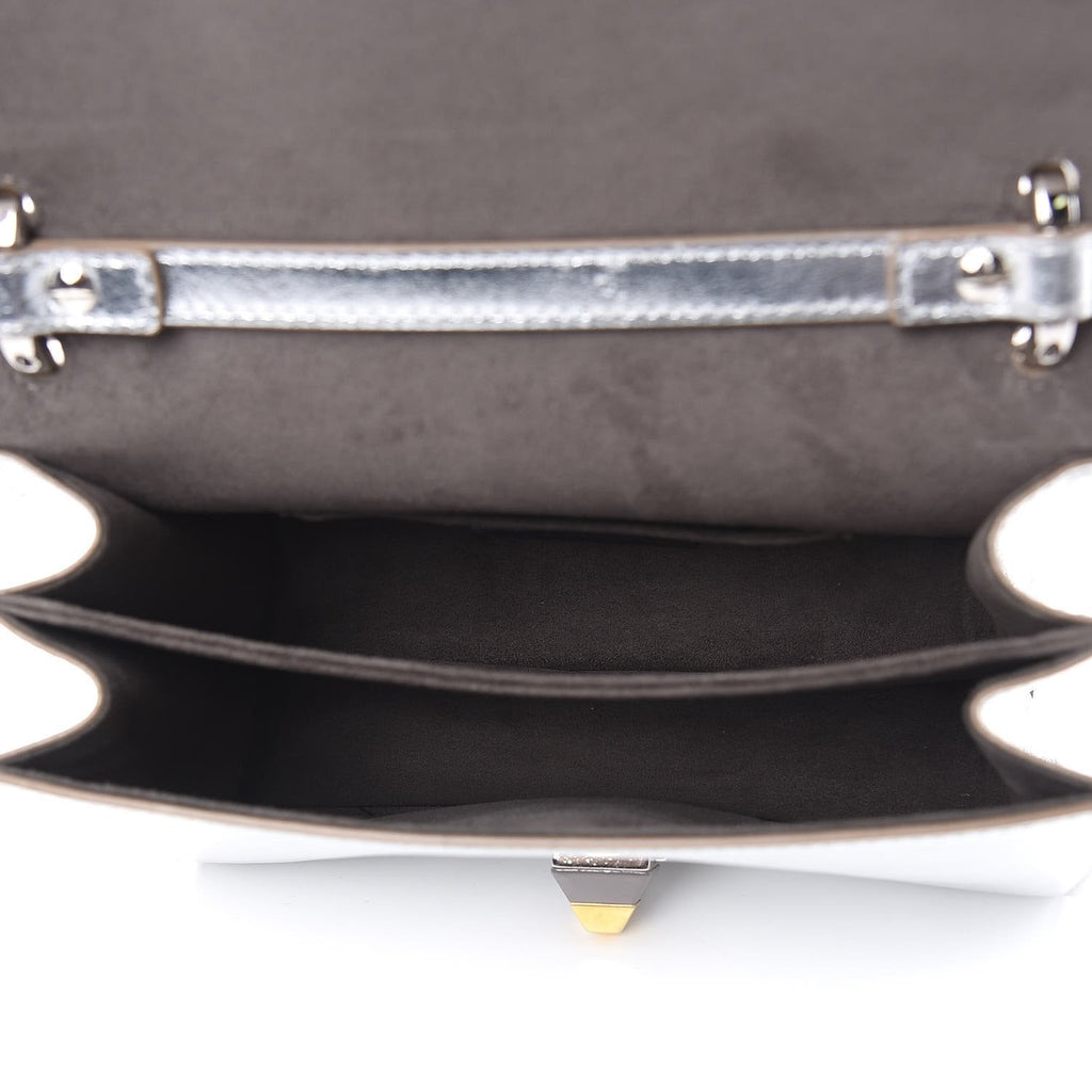 Fendi Kan I Metallic Silver Calfskin Scalloped Studded Small Shoulder Bag 8M0381