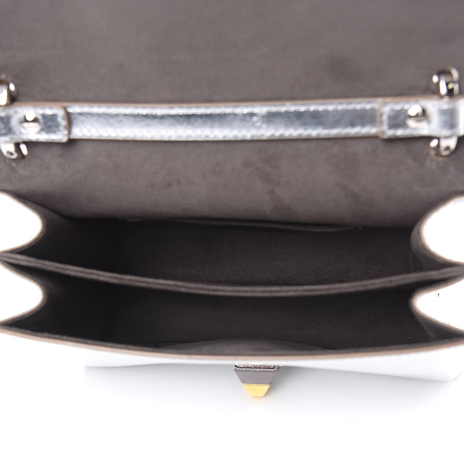 Fendi Kan I Metallic Silver Calfskin Scalloped Studded Small Shoulder Bag 8M0381