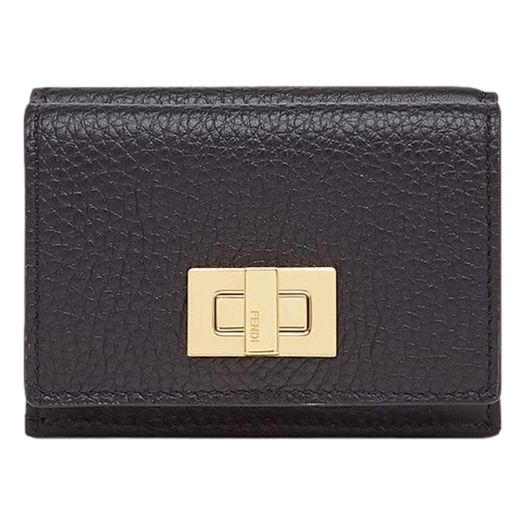 Fendi Peekaboo Calf Leather Black Pink Micro Trifold Wallet 8M0415