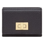 Fendi Peekaboo Calf Leather Black Pink Micro Trifold Wallet 8M0415
