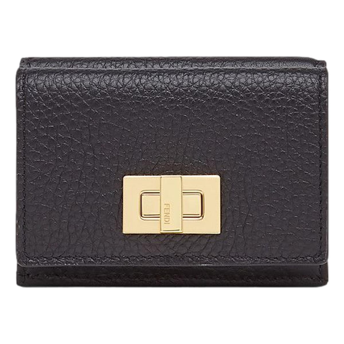 Fendi Peekaboo Calf Leather Black Pink Micro Trifold Wallet 8M0415