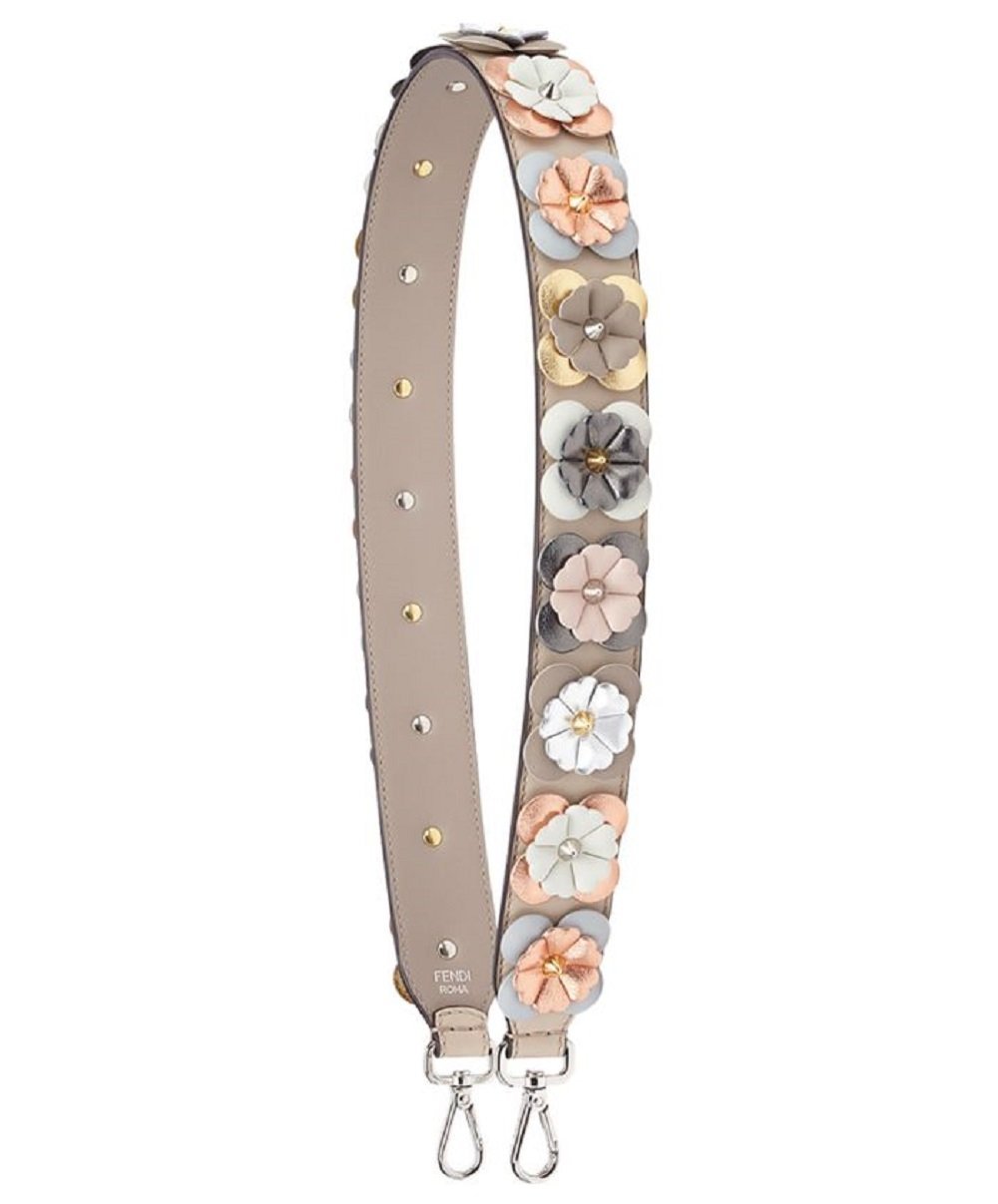 Fendi Shoulder Strap Flowers Grey Taupe Multi Color Calf Leather Embellished 8AV077