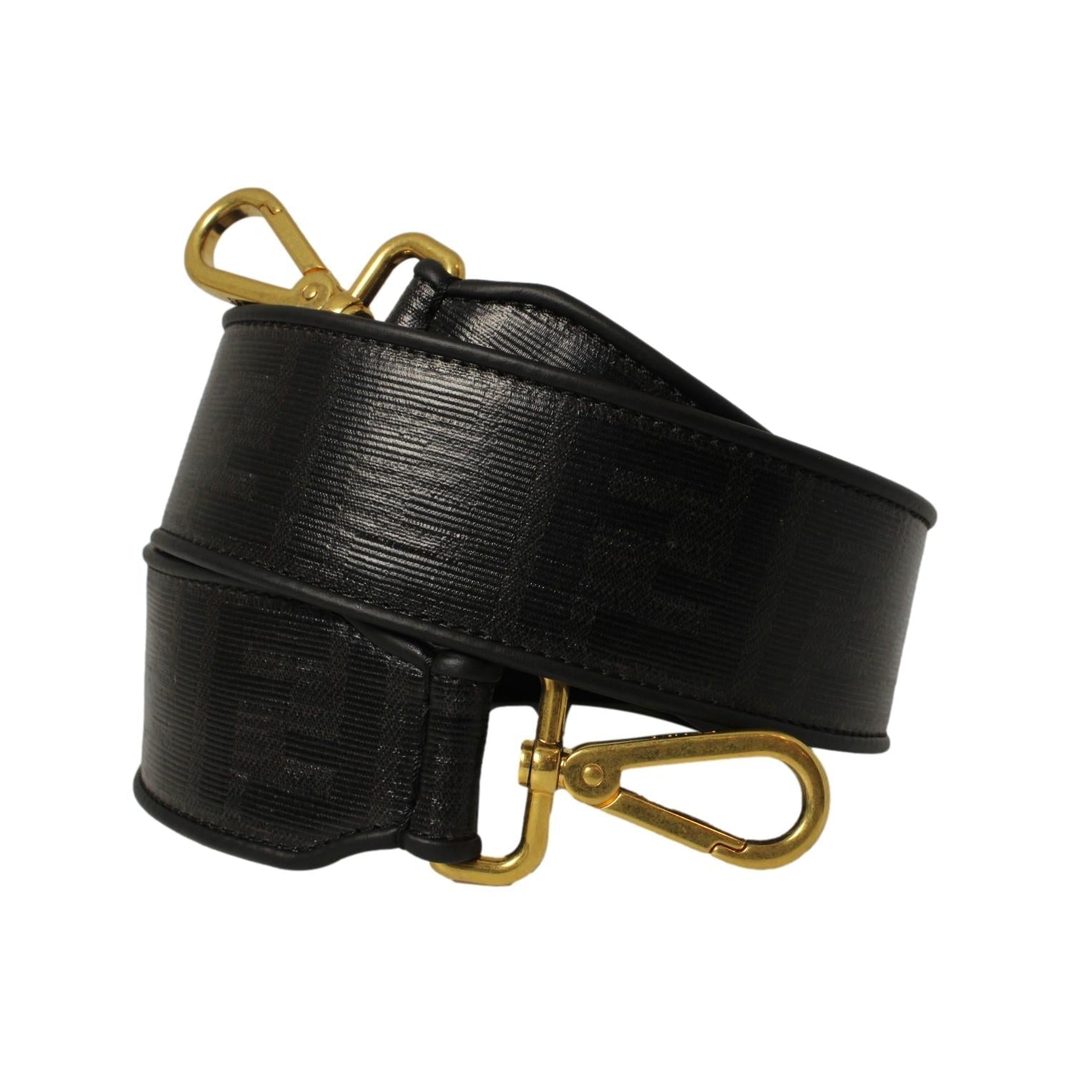 Fendi Strap You Black Glazed Fabric FF Zucca Shoulder Strap 8AV079