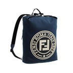 Fendi Zaino Marine Blue Canvas Stamp Logo Backpack 7VZ044