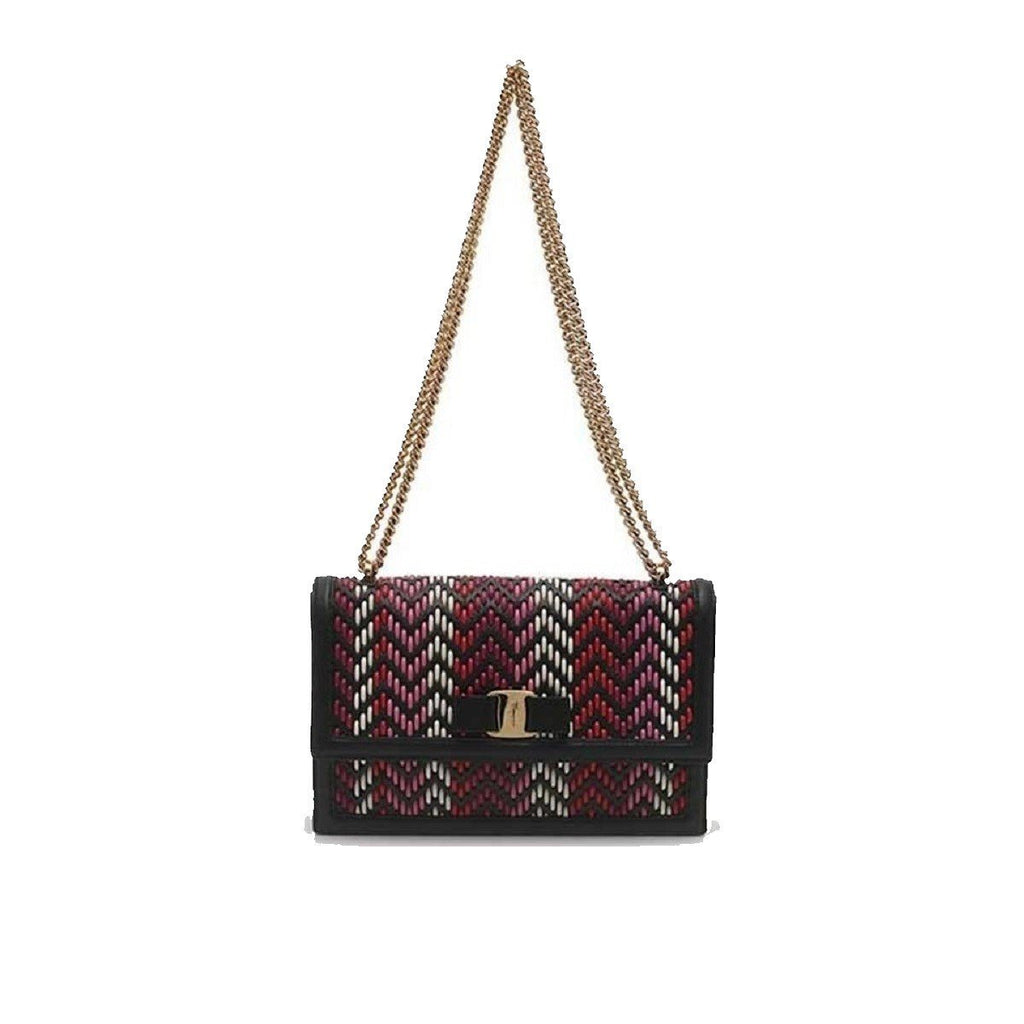 Ferragamo Ginny Multi Pink and Red Plaited Calf Leather Shoulder bag G172/01