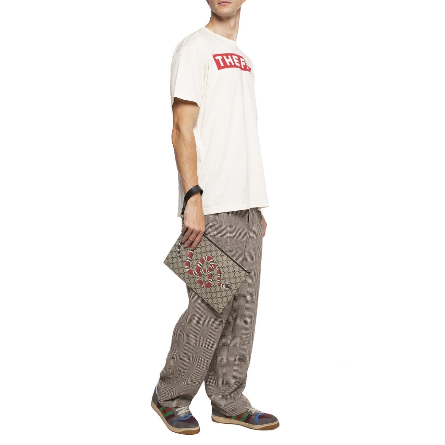 Gucci Bestiary Kingsnake GG Supreme Canvas Wristlet Pouch Bag 473904