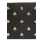 Gucci Black Leather Bee Star Motif Gold Pouch Wristlet Bag 495066