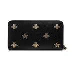 Gucci Bee Star Black Leather Continental Zip Around Wallet 495062