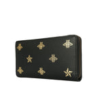 Gucci Bee Star Black Leather Continental Zip Around Wallet 495062