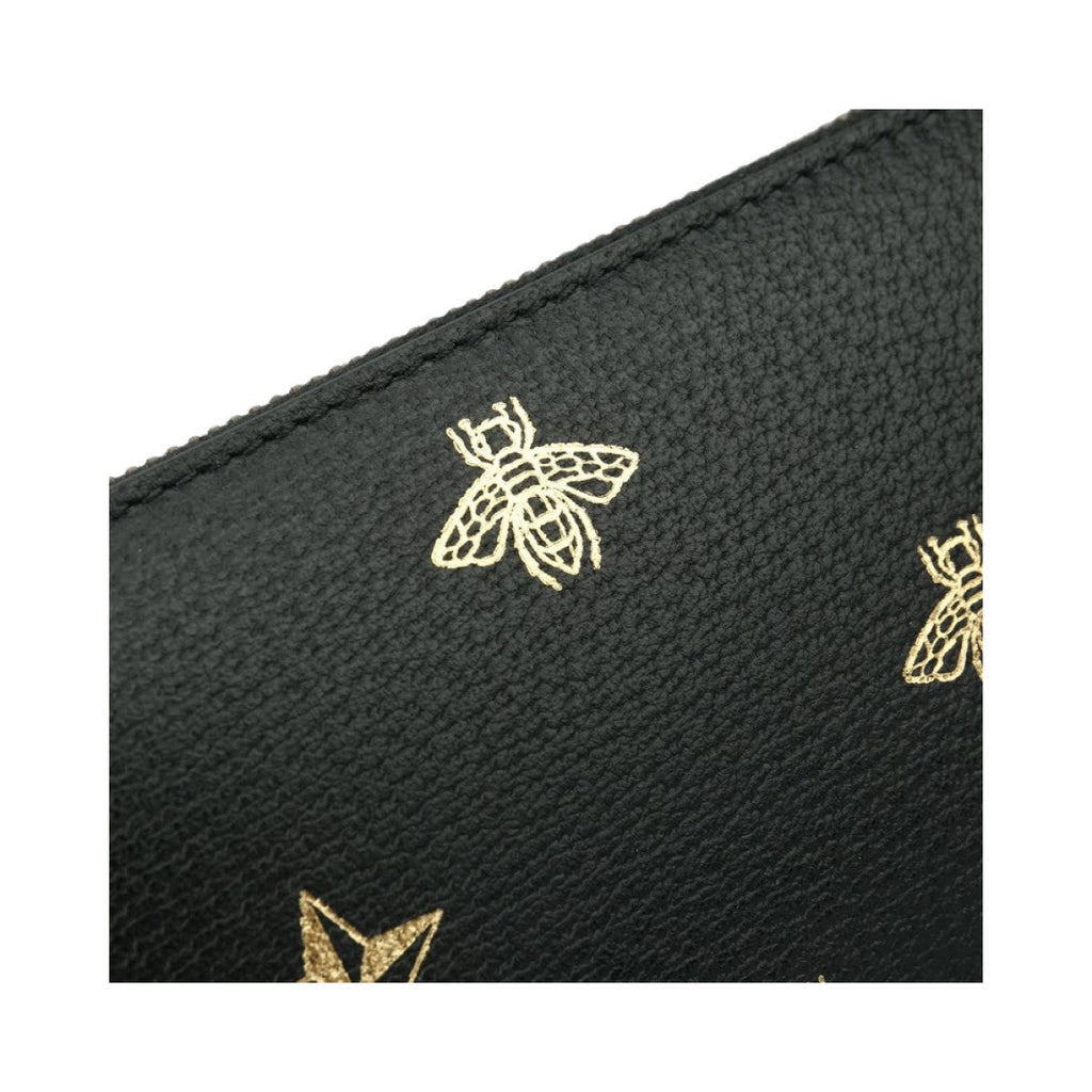 Gucci Bee Star Black Leather Continental Zip Around Wallet 495062