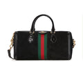 Gucci Ophidia Black Suede Web Stripe Boston Satchel Handbag 524532